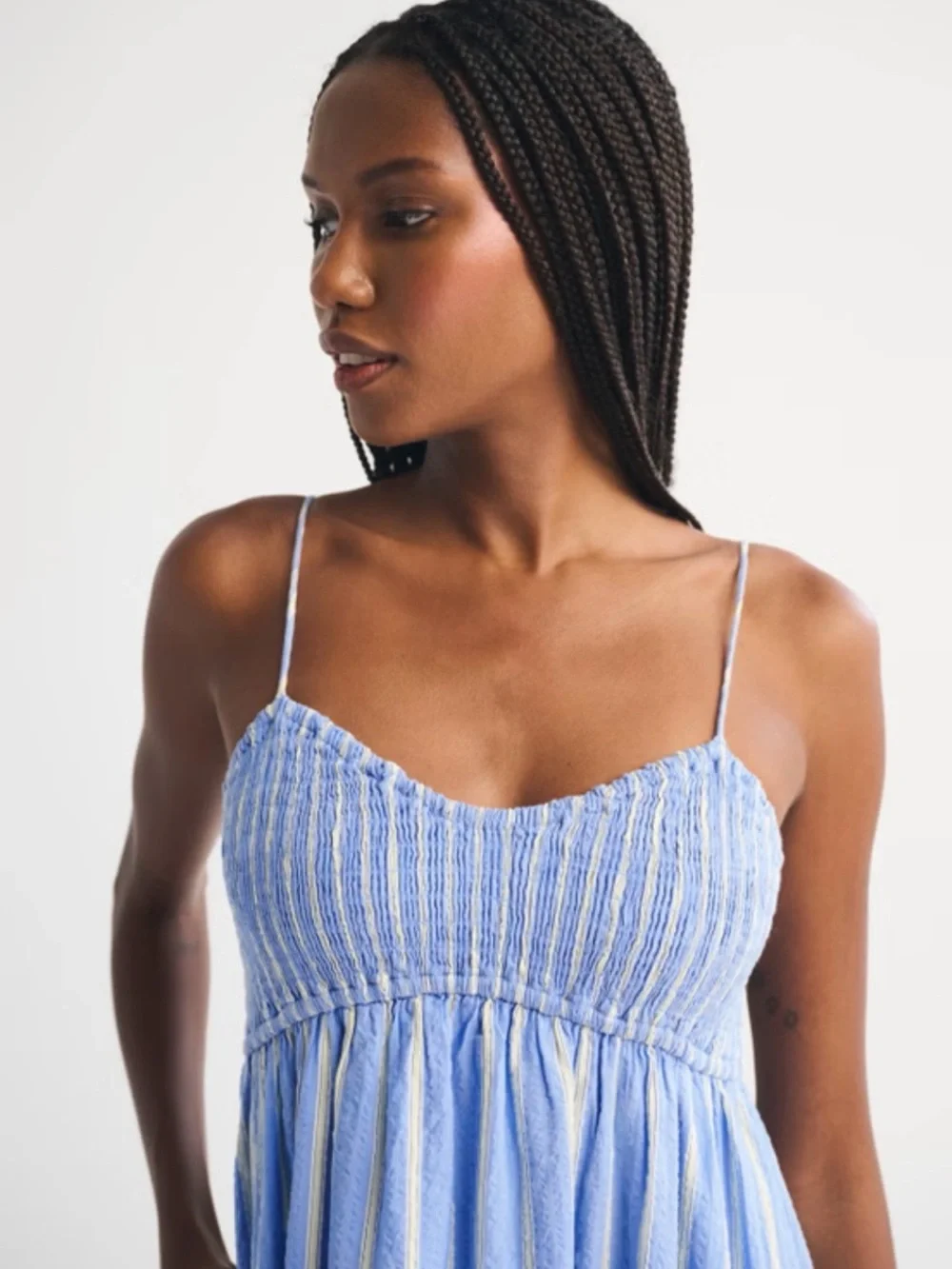 Abercrombie Blue Striped Smocked Maxi Dress